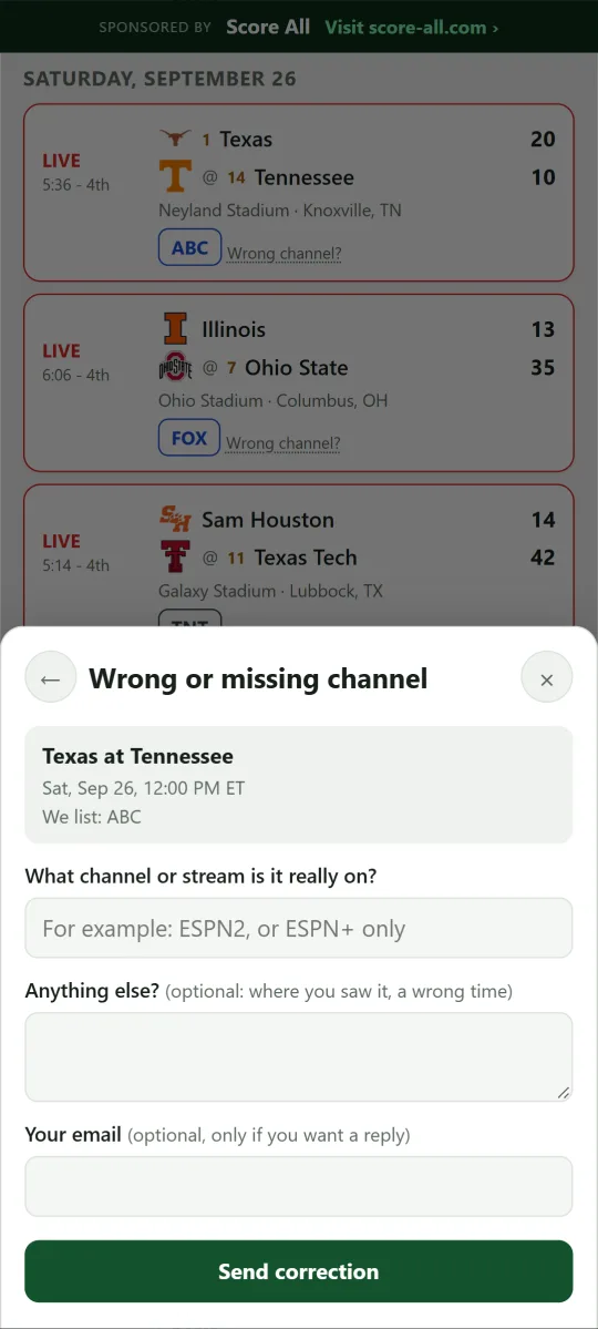 Reporting a wrong channel for a game