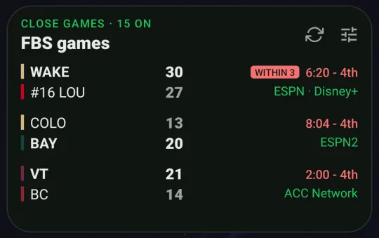 The close games widget
