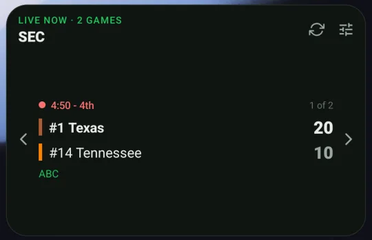 The live games widget