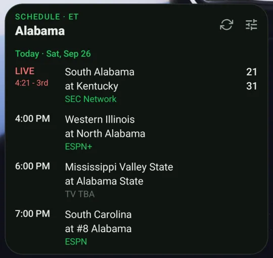 The schedule widget